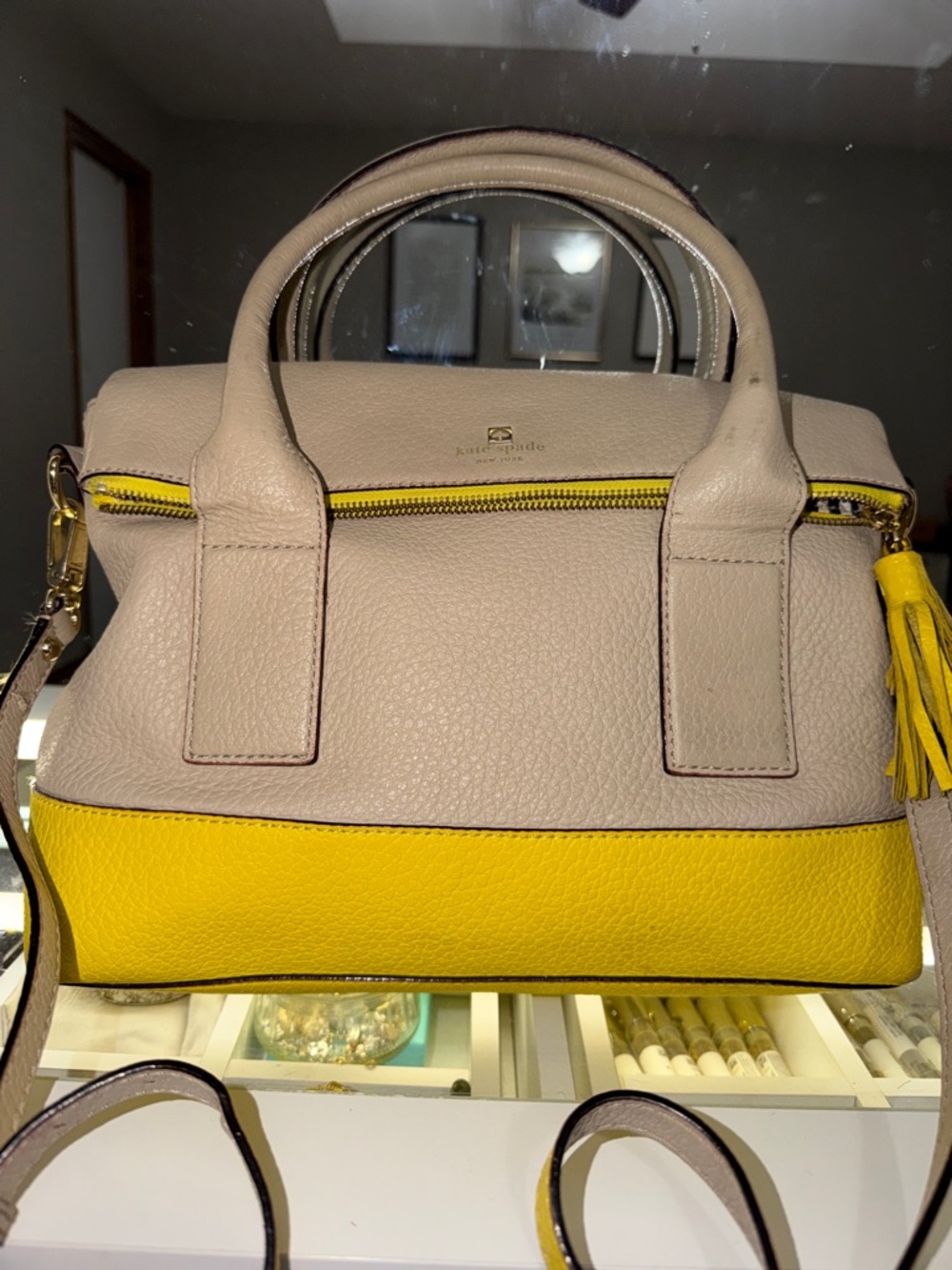 Kate Spade Tan and Yellow Carmen Leather Satchel Tote